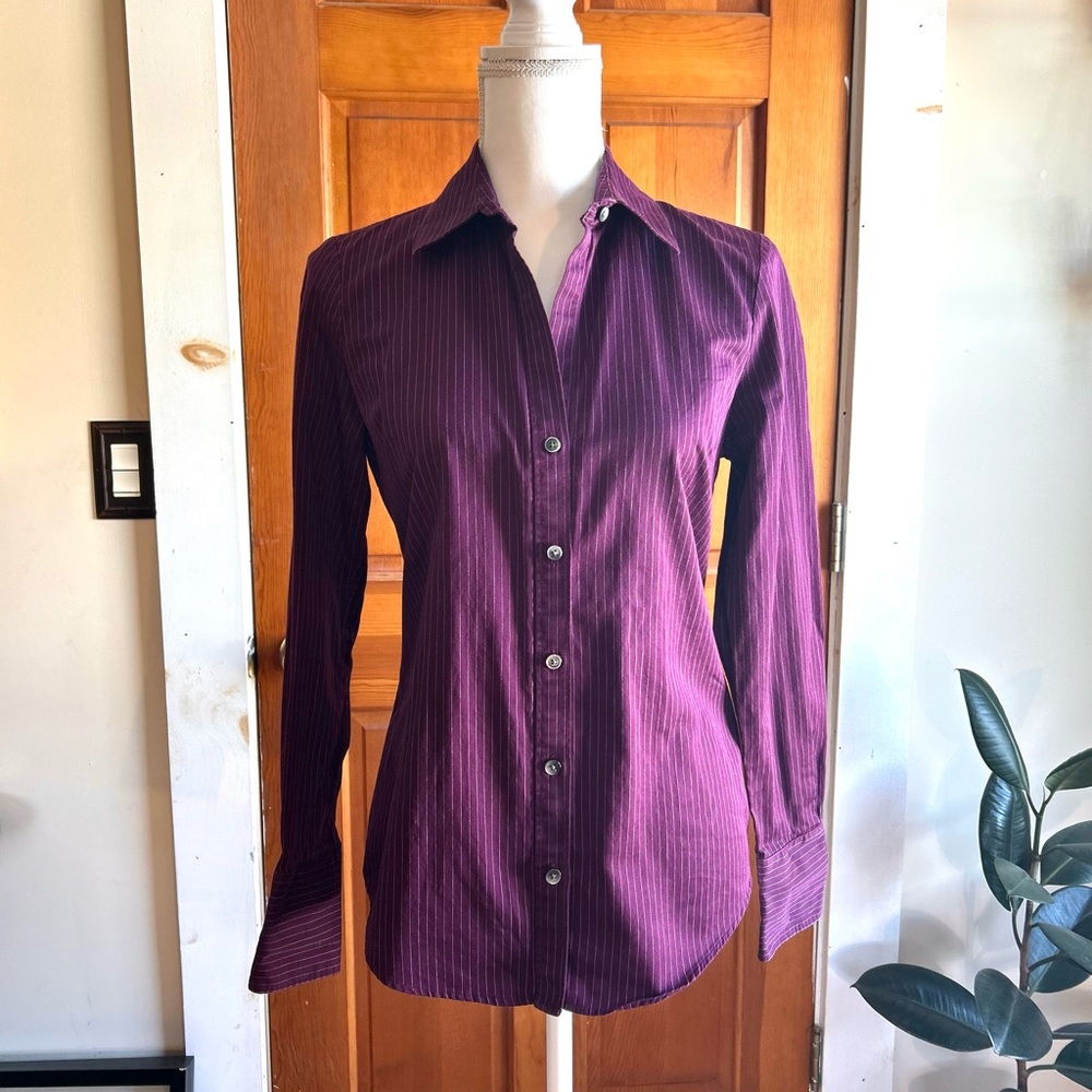 Calvin Klein Women’s S Deep Purple Pinstripe Button-Down Shirt